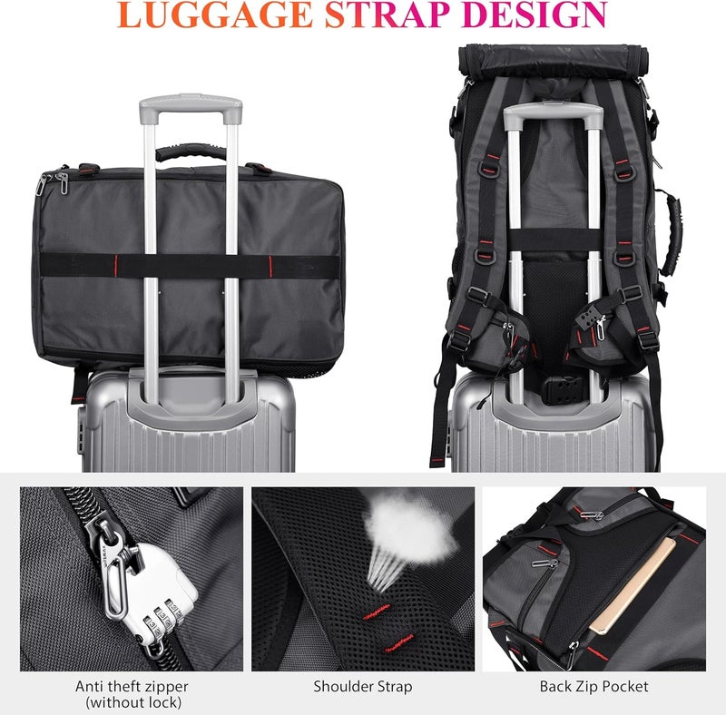 WITZMAN Carry on Travel Backpack for Men Women Airline Approved Convertible Nylon Duffle Backpack Luggage Bag (B682 Silvery Grey) - Image 5